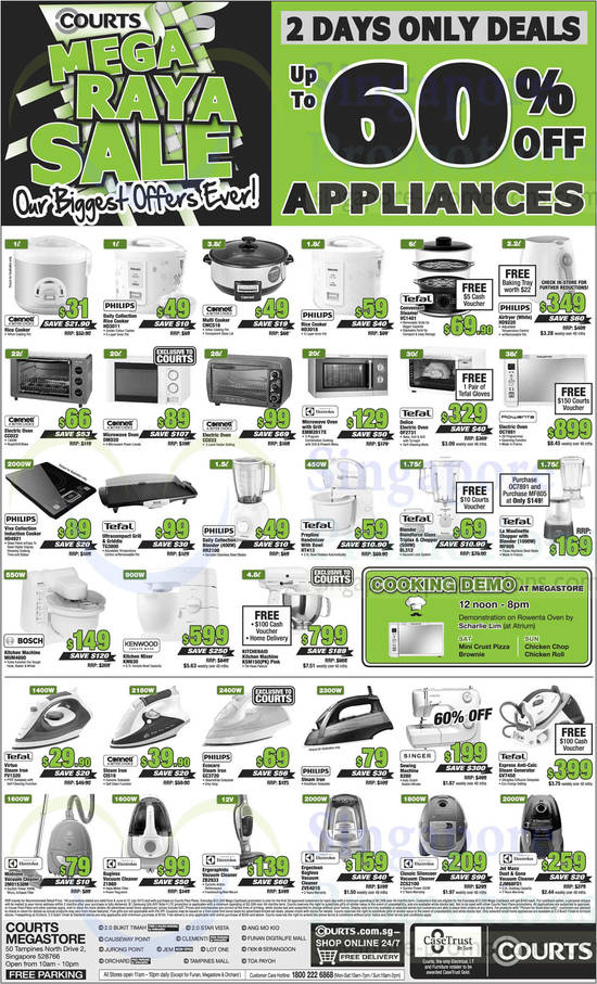 Rice Cookers, Multi cooker, Steamer, Airfryer, Ovens, Induction Cooker, Blenders, Handmixer, Kitchen Machine, Irons, Vacuum Cleaners