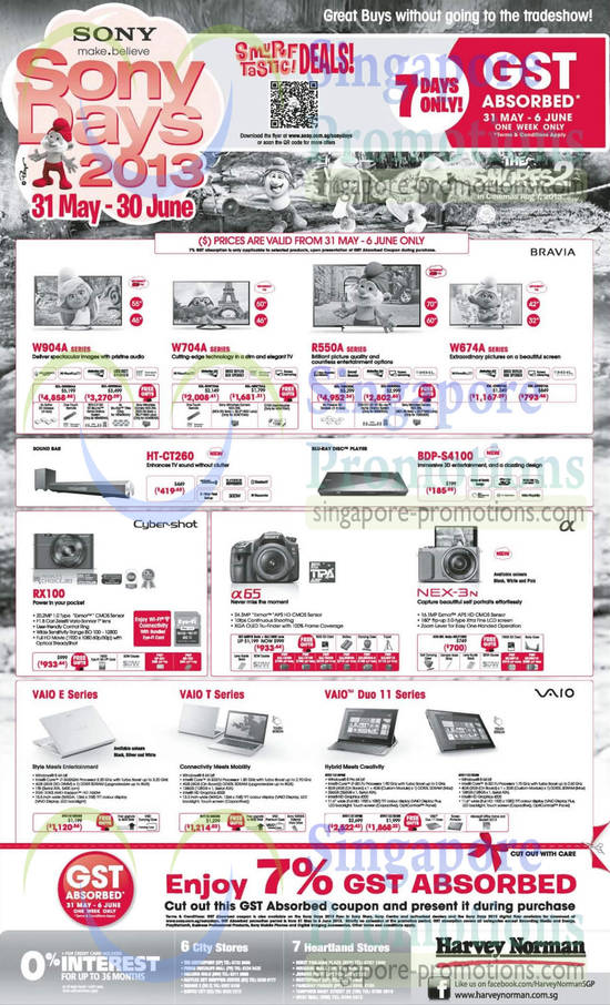 Sony GST Absorbed, HT-CT260 Sound Bar, BDP-S4100 Blu-Ray Player, Cybershot RX100 Digital Camera, NEX-3N Digital Camera