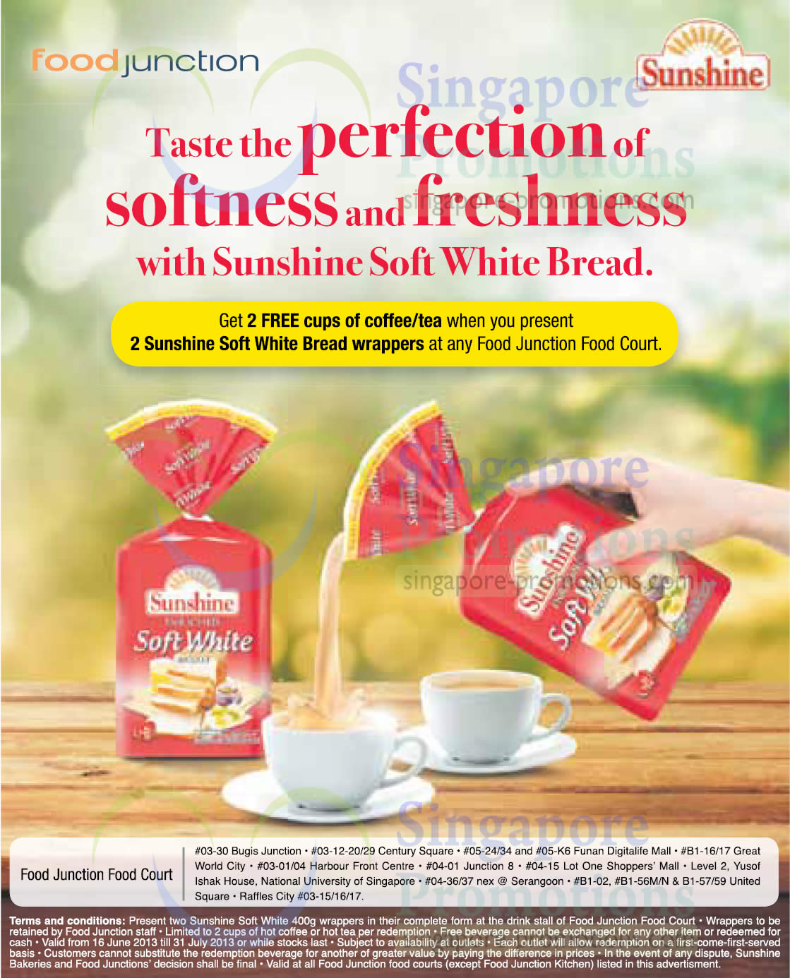 Sunshine Two Free Tea Coffee With Soft White Bread Wrapper Food Junction 16 Jun 31 Jul 2013