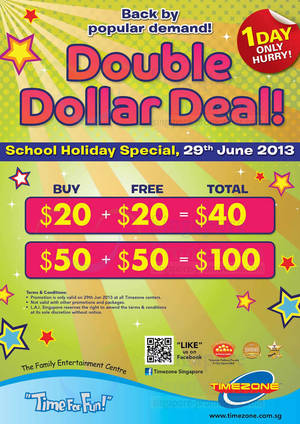 Featured image for (EXPIRED) Timezone 100% Extra Double Dollar Holiday Special Deal 29 Jun 2013