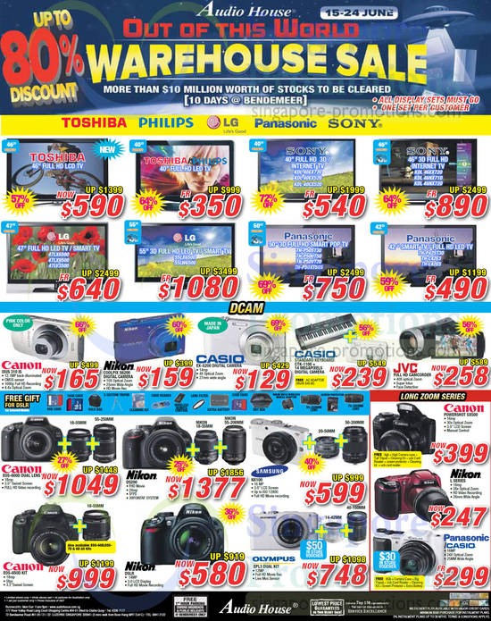 Warehouse Sale TVs, Digital Cameras, DSLRs, Canon, Nikon, Samsung, Olympus, Casio