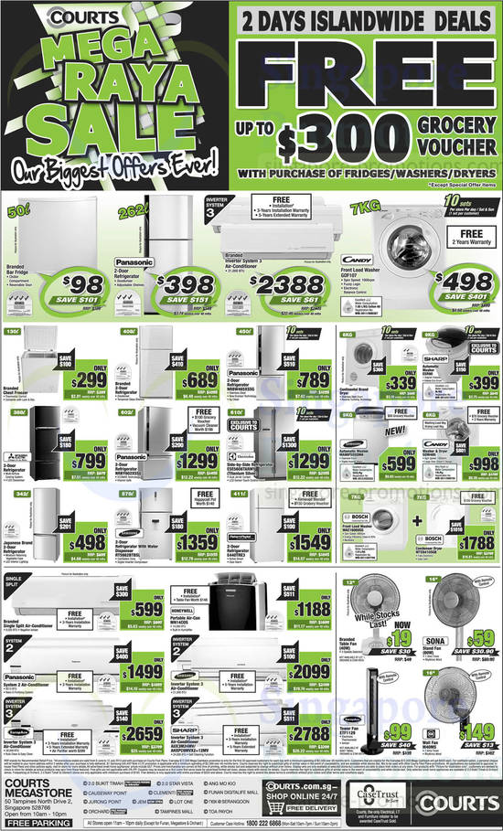 Washers, Fridges, Air Conditioner, Fans, Candy, Panasonic, Electrolux, Samsung, Fisher n Paykel, Sharp, KDK