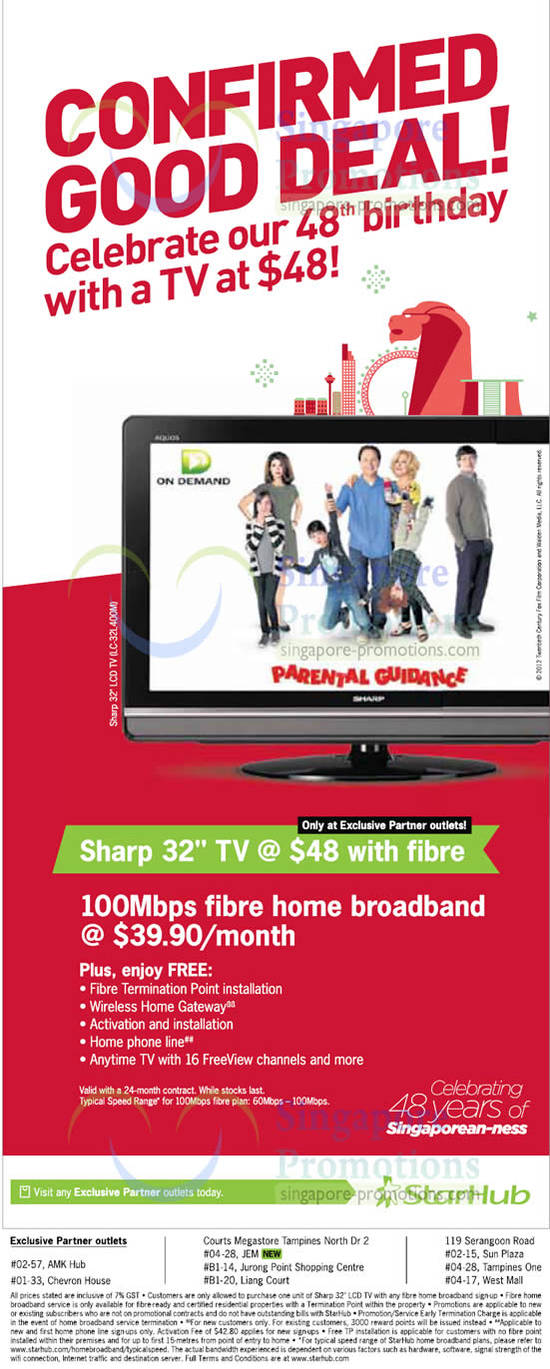 1 Aug Fibre Broadband 39.90 100Mbps Sharp 32 TV