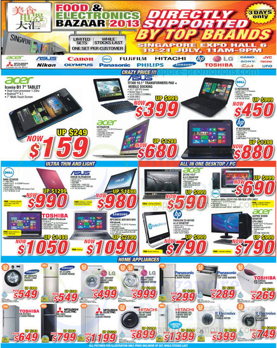 19 Jul Notebooks, Washers, Fridges, Acer, Asus, Dell, HP, Samsung, LG, Electrolux, Toshiba, Panasonic