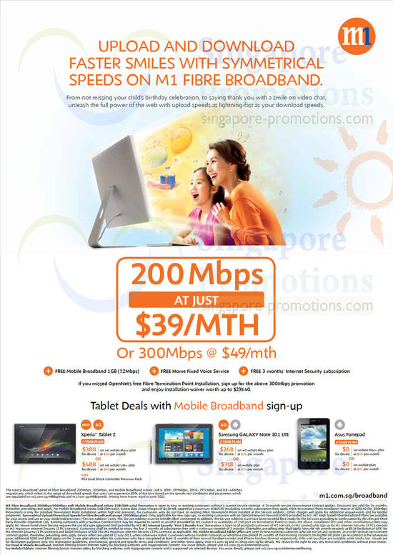 200Mbps 39.00 Fibre Broadband, 49.00 300Mbps, Sony Xperia Tablet Z, Samsung Galaxy Note 10.1 LTE, ASUS Fonepad