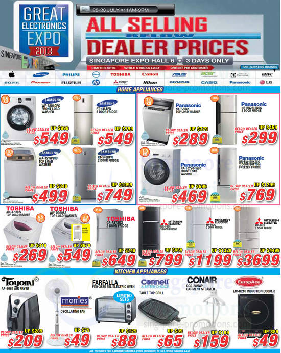 26 Jul Appliances, Washers, Fridges, Samsung, Panasonic, Mitsubishi Electric, Toshiba