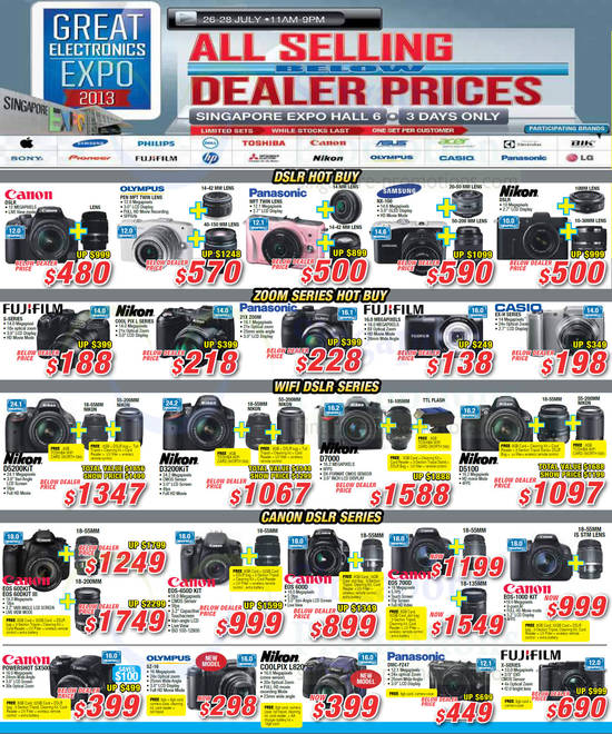 26 Jul Digital Cameras, DSLR, Canon, Nikon, Panasonic, Fujifilm, Casio