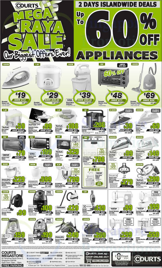 Appliances Stand Mixer, Rice Cookers, Vacuum Cleaners, Sewing Machines, Sona, Tefal, Philips, Cornell, Kitchenaid, Kenwood, Rowenta