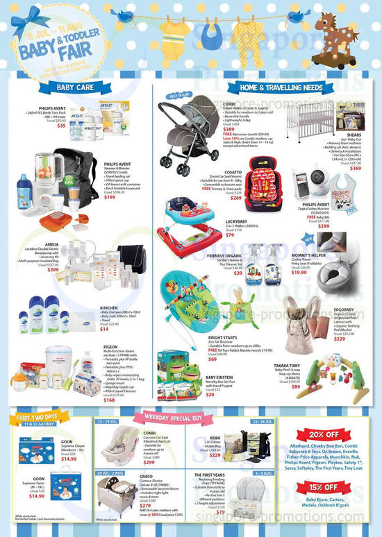 Baby Care, Home, Travelling Needs, Weekday Special Buys