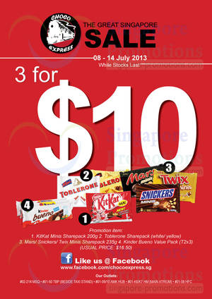 Featured image for (EXPIRED) Choco Express 3 For $10 Selected Items Promo 8 – 14 Jul 2013