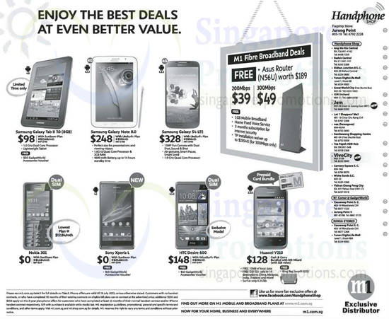 Handphone Shop Samsung Galaxy Tab 2 7.0, Note 8.0, S4, Nokia 301, Sony Xperia L, HTC Desire 600, Huawei Y210