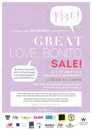 Featured image for Love Bonito Great Sale @ Novotel Singapore Clarke Quay 19 – 20 Jul 2013