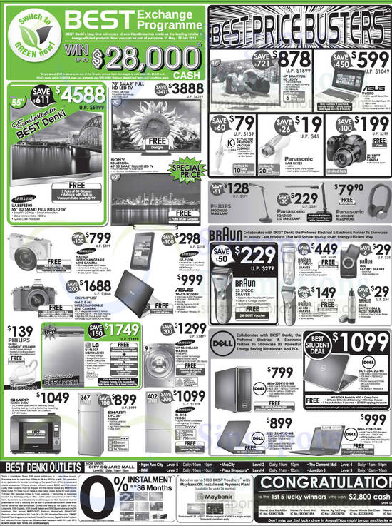 TVs, Digital Cameras, Notebooks, Tablet, Washer, Fridges, Table Lamp, Shaver, Samsung, Sony, Olympus, Asus, Philips