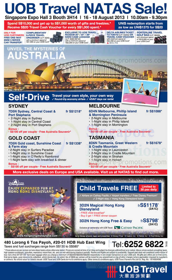 12 Aug UOB Travel Australia, Sydney, Melbourne, Gold Coast, Tasmania, Hong Kong, Disneyland