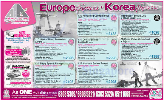 15 Aug ASA Holidays Air One Aviation Europe, Korea, Switzerland, Seoul, Jeju, Spain, Portugal