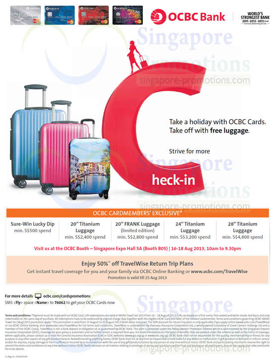 15 Aug OCBC Credit Cards Spend n Redeem, Sure-Win Lucky Dip, Luggage, Travel Insurance