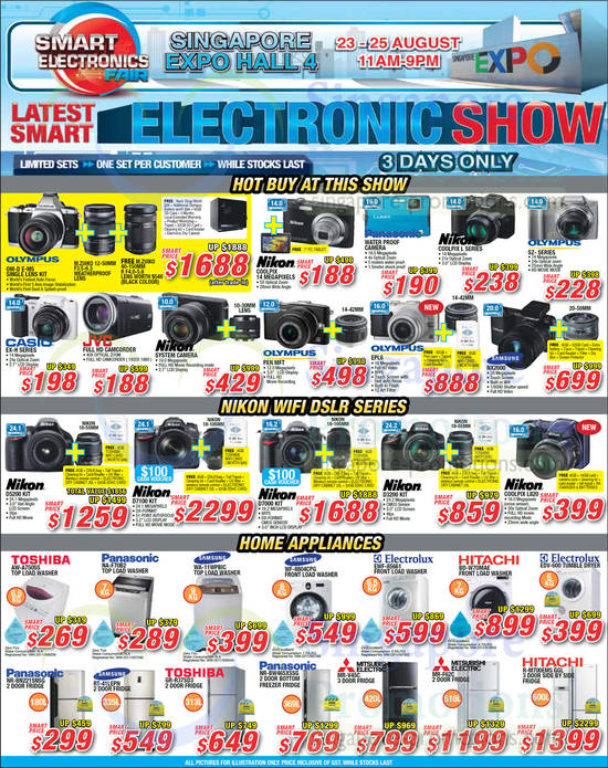 23 Aug Digital Cameras, Washers, Nikon, Olympus, Casio, Toshiba, Panasonic, Samsung, Hitachi