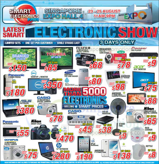 23 Aug TVs, Digital Camera, Notebooks, iPad, Smartphone, Tablet