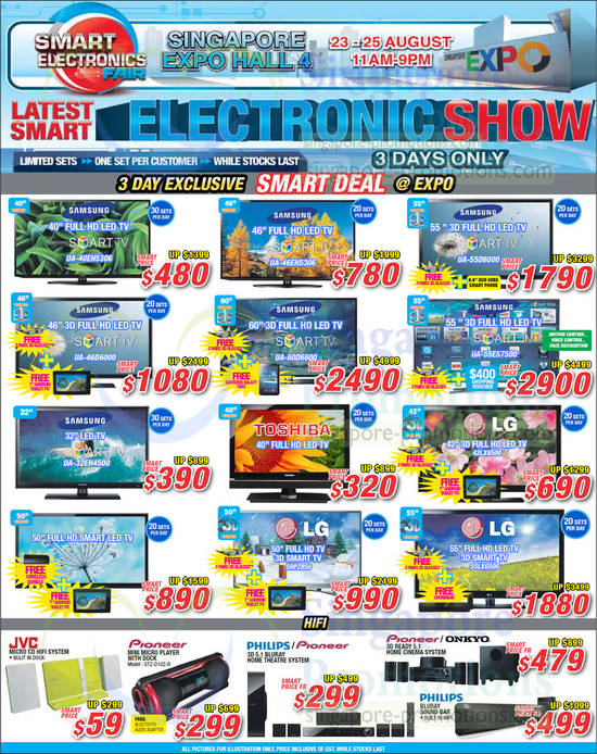 23 Aug TVs Samsung, LG, Toshiba, HiFi Home Theatre Systems Philips, Pioneer, JVC