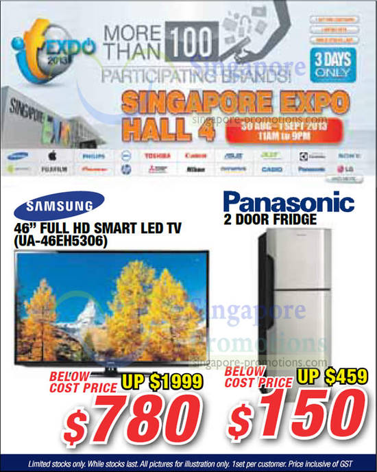 29 Aug Samsung TV UA-46EH5306, Panasonic 2 Door Fridge