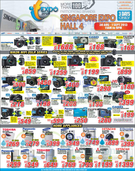 30 Aug Digital Cameras, DSLR, Appliances, Olympus, Casio, Nikon, Olympus, Washer, Fridges, Canon, Samsung, Toshiba, Mitsubishi Electric