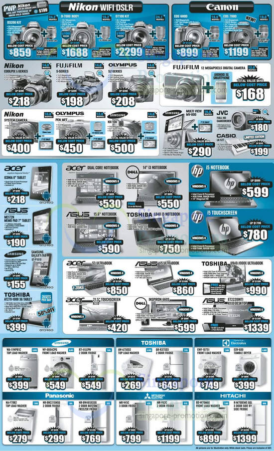 30 Aug Digital Cameras, DSLRs, Tablets, Notebooks, Washers, Fridges