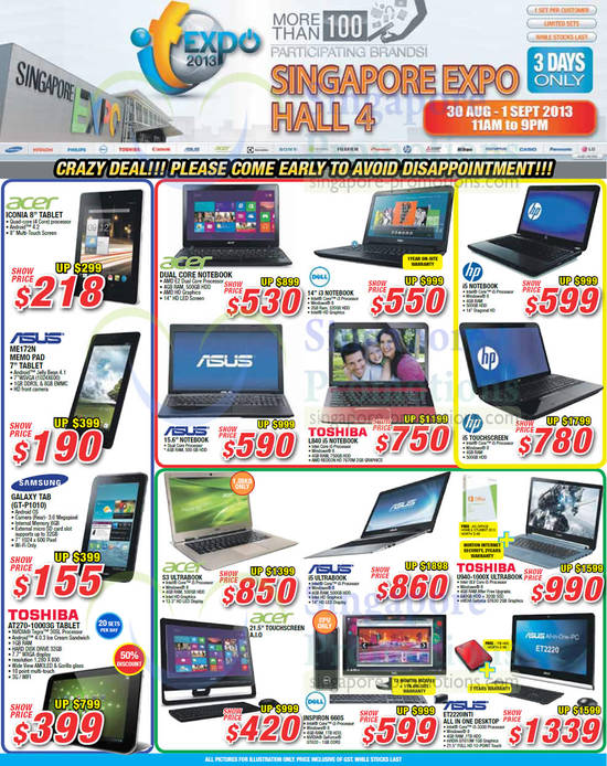 30 Aug Notebooks, Tablets, AIO Desktop PCs, Acer, Dell, HP, ASUS, Toshiba, Samsung