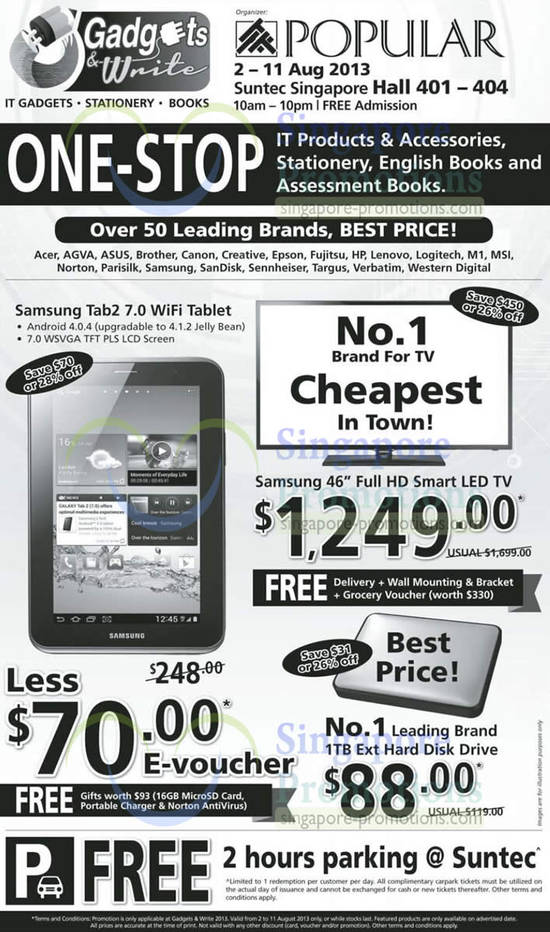 7 Aug Samsung Galaxy Tab 2 7.0, Samsung 46 Full HD Smart LED TV, 88.00 1TB External Hard Disk, Free 2 Hours Parking