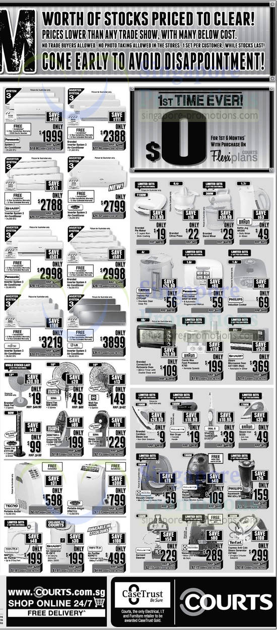 Air Conditioners, Fans, Air Purifiers, Rice Cookers, Food Processors, Sona, KDK, Europace, Honeywell, Novita, Cornell, Panasonic