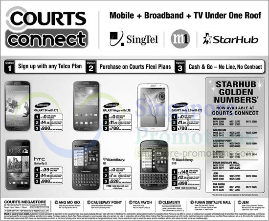 Courts Connect, SingTel, M1, Starhub, Smartphones, Samsung, HTC, Blackberry