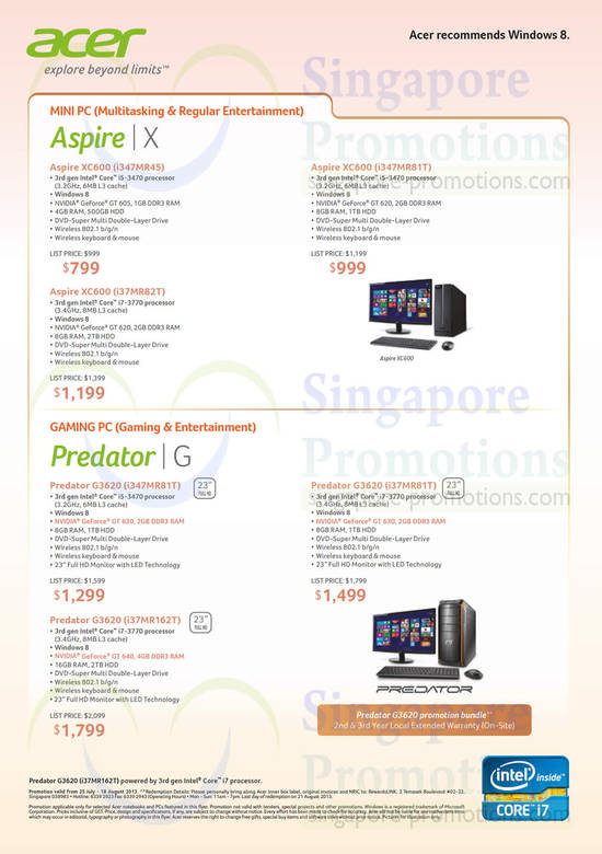 Desktop PCs XC600 i347MR45, XC600 i347MR81T, XC600 i37MR82T, G3620 i347MR81T, G3620 i37MR81T, G3620 i37MR162T