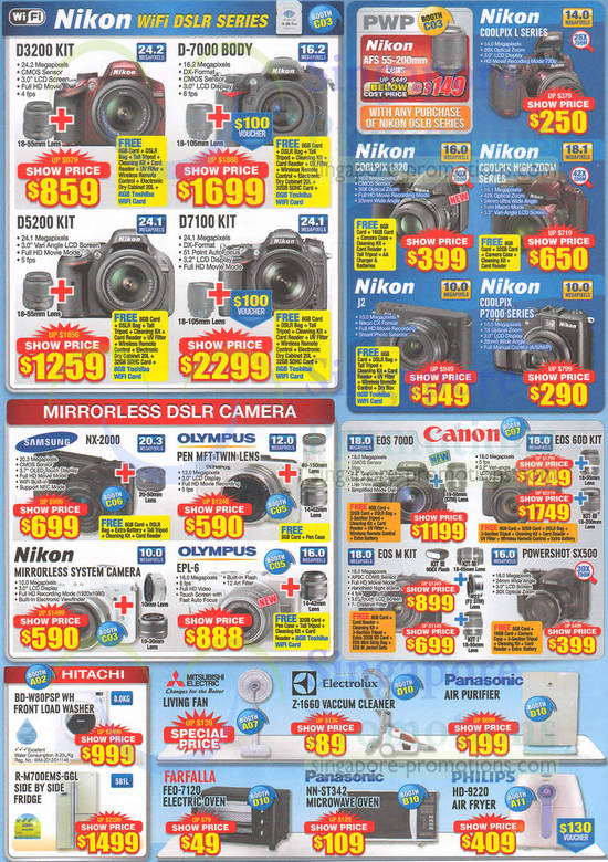 Digital Cameras, DSLRs, Washers, Ovens, Nikon, Canon, Olympus, Samsung, Panasonic