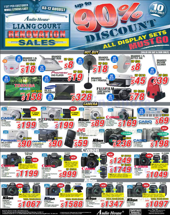 Digital Cameras, Fan, Vacuum Cleaner, Rice Cooker, Fujifilm, Toshiba, Samsung, Casio, Nikon, Canon, Panasonic