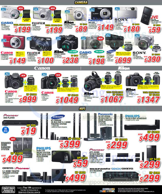 Digital Cameras, Home Theatre Systems, Casio, Canon, Nikon, Samsung, Pioneer, Philips, Panasonic, Sony