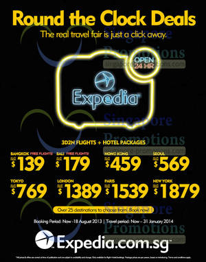 Featured image for (EXPIRED) Expedia 3D2N Flights & Hotel Packages With Fly For FREE Options 13 – 18 Aug 2013