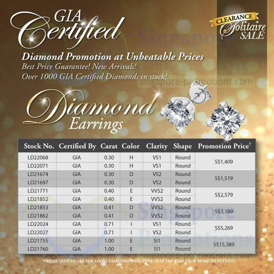 GIA Certified Diamond Earrings Price List