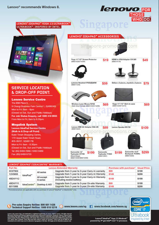 Ideapad Accessories, Mouse, Headset, Battery, Bags, Service Location, Drop-Off Point, Warranty Options