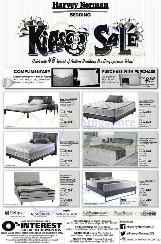 Mattresses, Sweet Dream, Natures Rest, Eclipse, King Koil, Sealy UniCased Posturepedic, Tempur