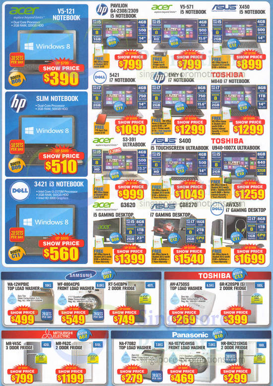 Notebooks, Desktop PCs, Washers, Fridges, HP, ASUS, Acer, Dell, Toshiba