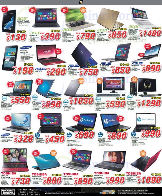 Notebooks, Tablets, Acer, Samsung, ASUS, Dell, Toshiba, HP