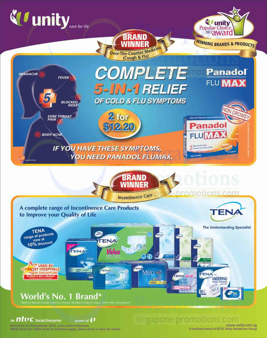 Panadol Flu Max, Tena Products