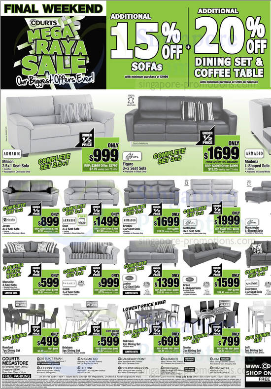 Sofa Sets, Dining Sets, Armadio, HTL, Nicollo, Silentnight, Dynamic, King Koil