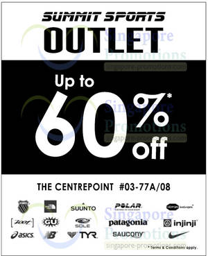 Featured image for (EXPIRED) Summit Sports Outlet Up To 60% Off SALE @ Centrepoint 15 Aug 2013