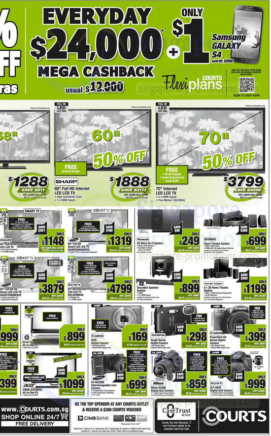 TVs, Digital Cameras, Home Theate Systems, Desktop PCs, Sharp, Samsung, HP, Acer, Panasonic, Olympus, Nikon, Sony