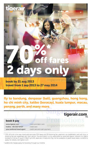 Featured image for (EXPIRED) TigerAir 70% Off Air Fares SALE 19 – 21 Aug 2013