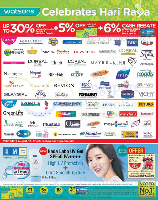 Up to 30 Percent OFf Aqualabel, Bio Essence, Celebritys choice, DHC, Eucerin, Kate, Silkygirl, Hada Labo