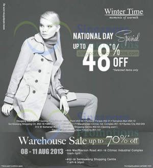 Featured image for (EXPIRED) Winter Time Up To 70% Off Warehouse Sale & Up To 48% Off Storewide Promotion 8 – 11 Aug 2013