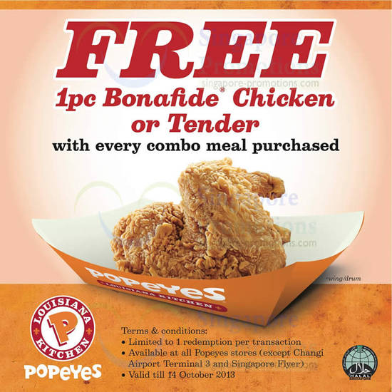 4 Oct Free 1pc Bonafide Chicken or Tender