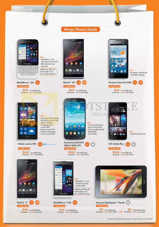 Blackberry Q5, Z10, Sony Xperia SP, Z, Huawei Ascend G526, Mediapad 7 Youth, Nokia Lumia 925, Samsung Galaxy Mega, HTC Butterfly S