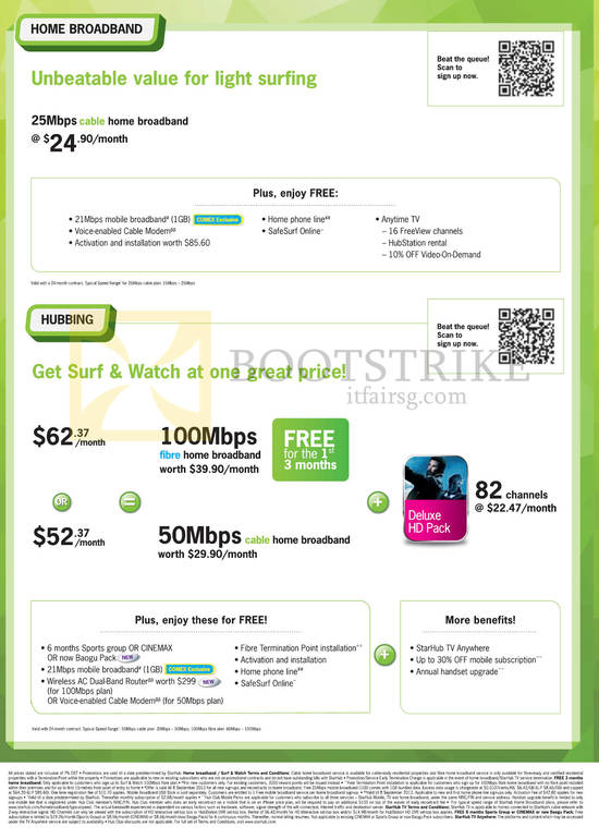 Broadband Cable 25Mbps, Hubbing Surf n Watch Fibre 100Mbps, 50Mbps